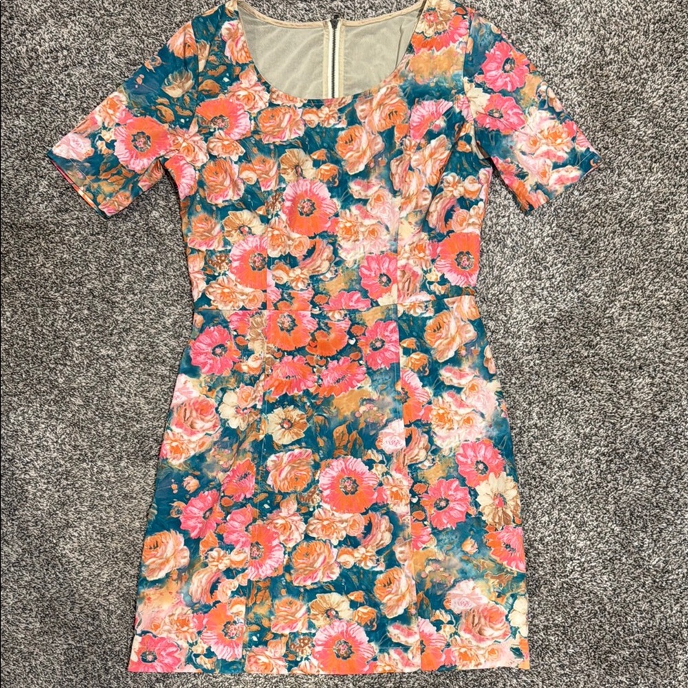 Sunday in Brooklyn Floral Mini Dress - Pink, Orange, Green